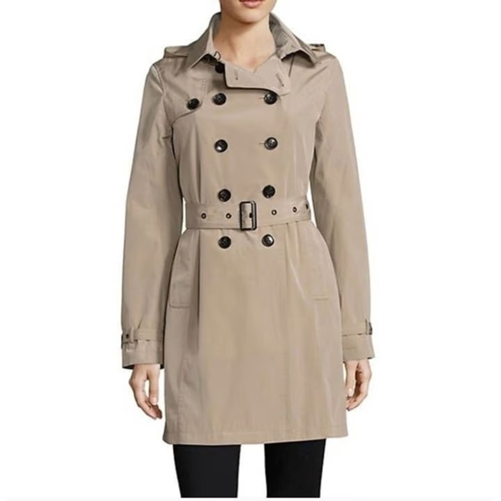 $475 NWT Jane Post Zip-Out Liner Double Breasted Trench Coat in Stone Size Large